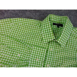 Saks Fifth Avenue Shirt Mens Large Green Gingham Plaid Long Sleeve Classic